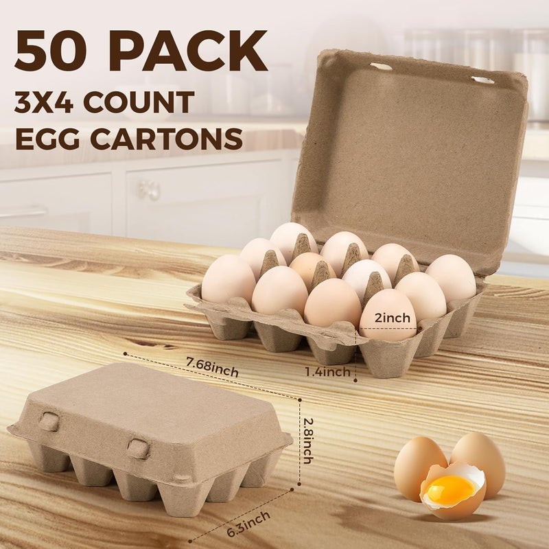 CINPIUK 50 Pack Egg Cartons, 3x4 Style Paper Pulp Egg Trays, Sturdy & Reusable Egg Holder 12 Count Dozen Chicken Egg Storage Tray for Farmers, Home Use & Transport - Image 2